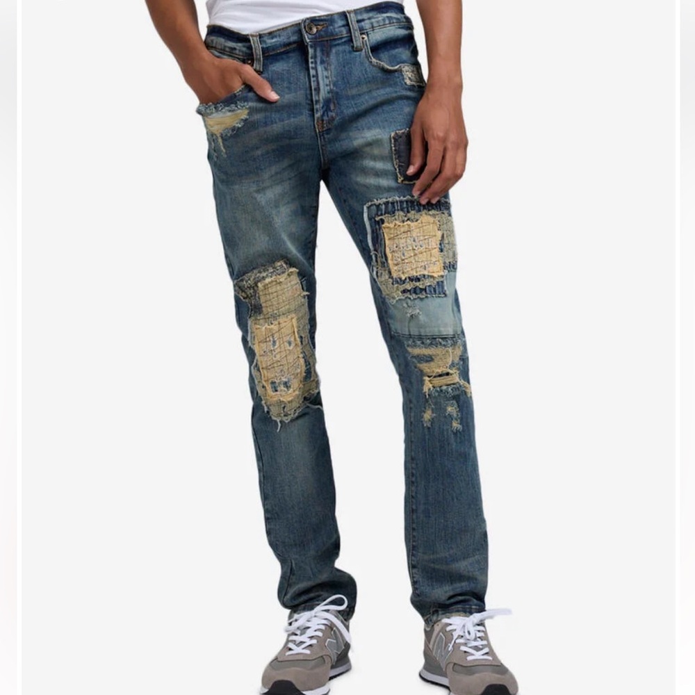 Men's Distressed Blue Jeans